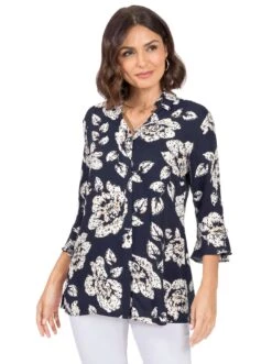 Lady Gedessineerde Jurk -TrendyTijd Verkoop lady lange blouse blauw