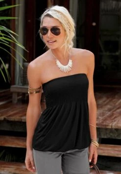 Buffalo Maxi-jurk Met Print Op Het Voorpand -TrendyTijd Verkoop lascana bandeautop met brede smokinzet zwart