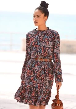 Beachtime Gedessineerde Jurk Met Modieuze Volants -TrendyTijd Verkoop lascana gedessineerde jurk van geweven viscose multicolor