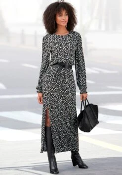 Vivance Maxi-jurk -TrendyTijd Verkoop lascana midi jurk met bloemetjesdessin zwart