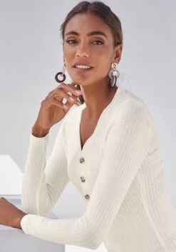 Vivance Maxi-jurk -TrendyTijd Verkoop lascana shirt met lange mouwen in modieuze ribkwaliteit wit