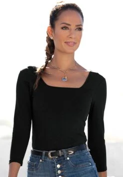 Vivance Gedessineerde Jurk Van Geweven Viscose -TrendyTijd Verkoop lascana shirt met lange mouwen met modieuze carrehals zwart