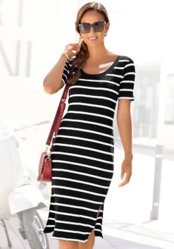 Y.A.S Gedessineerde Jurk YASERIKA 3/4 DRESS S. NOOS -TrendyTijd Verkoop lascana shirtjurk met geribde structuur zwart 1