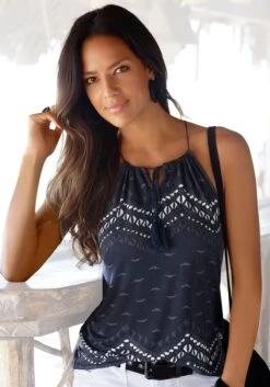 Vivance Gedessineerde Jurk 27 Vivance Gedessineerde Jurk -TrendyTijd Verkoop lascana strandtop met gedraaide koordbandjes grijs