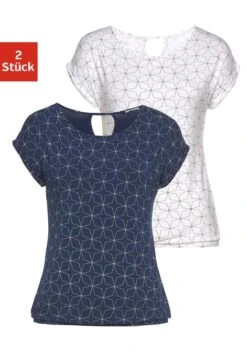 Buffalo Gedessineerde Jurk Met Ethno Print -TrendyTijd Verkoop lascana t shirt met kleine cut out in de nek set van 2 blauw