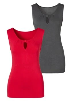 Beachtime Gedessineerde Jurk Met Modieuze Volants -TrendyTijd Verkoop lascana tanktop met kleine cut out bij de hals set set van 2 rood