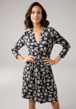 Tom Tailor Maxi-jurk -TrendyTijd Verkoop laura scott jerseyjurk met gebloemde print nieuwe collectie zwart