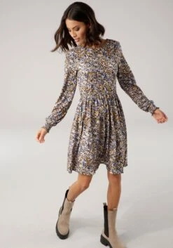 Laura Scott Midi-jurk Met Smoking -TrendyTijd Verkoop laura scott jerseyjurk met gesmokte mouwen nieuwe collectie blauw 2