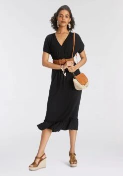 Heine Maxi-jurk Gedessineerde Jurk -TrendyTijd Verkoop laura scott jerseyjurk met smoke en kwasten detail zwart