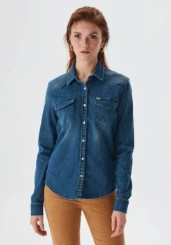 Winshape Jurk In A-lijn WK2 3/4-mouw -TrendyTijd Verkoop ltb overhemdblouse lucinda met aansluitende pasvorm voor een mooi silhouet en opgestikte borstzakken blauw