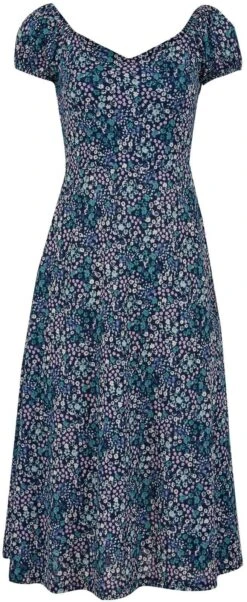 Taifun Gedessineerde Jurk Met Een All-over Motief En Volants Bij De Zoom -TrendyTijd Verkoop ltb zomerjurk tisoza in uitlopend model met korte mouwen en bloemmotief blauw