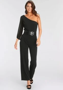 Vivance Midi-jurk Met Bladdessin 33 Vivance Midi-jurk Met Bladdessin -TrendyTijd Verkoop melrose jumpsuit one shoulder met meshmouwen zwart 1