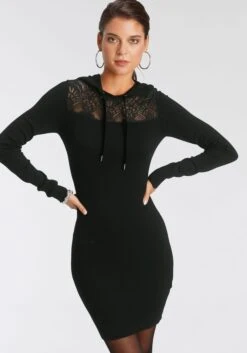 Eterna Jurk Met Overhemdkraag CLASSIC FIT -TrendyTijd Verkoop melrose tricotjurk met capuchon en kant zwart