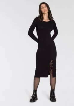 S.Oliver BLACK LABEL Midi-jurk Met Franje En Streepdessin -TrendyTijd Verkoop melrose tricotjurk met een split opzij en vetersluiting nieuwe collectie zwart 1