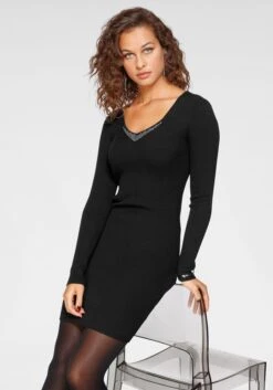 Only Maxi-jurk ONLMAY S/L HALTERNECK DRESS JRS -TrendyTijd Verkoop melrose tricotjurk met glinstersteentjes en ribbreisel zwart 2