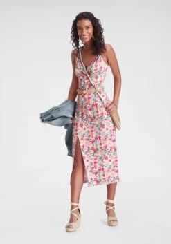 ONLY CARMAKOMA Gedessineerde Jurk CARANITA DENIZIA 3/4 SHIRT BLK DRS AOP -TrendyTijd Verkoop melrose zomerjurk in modieuze midilengte multicolor