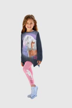 KIDSWORLD Kanten Jurk Met 3/4-mouwen -TrendyTijd Verkoop miss melody shirt met lange mouwen legging met leuke paardenprints set blauw