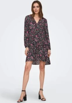 Only Gedessineerde Jurk ONLGAIA LS V-NECK DRESS CS NN