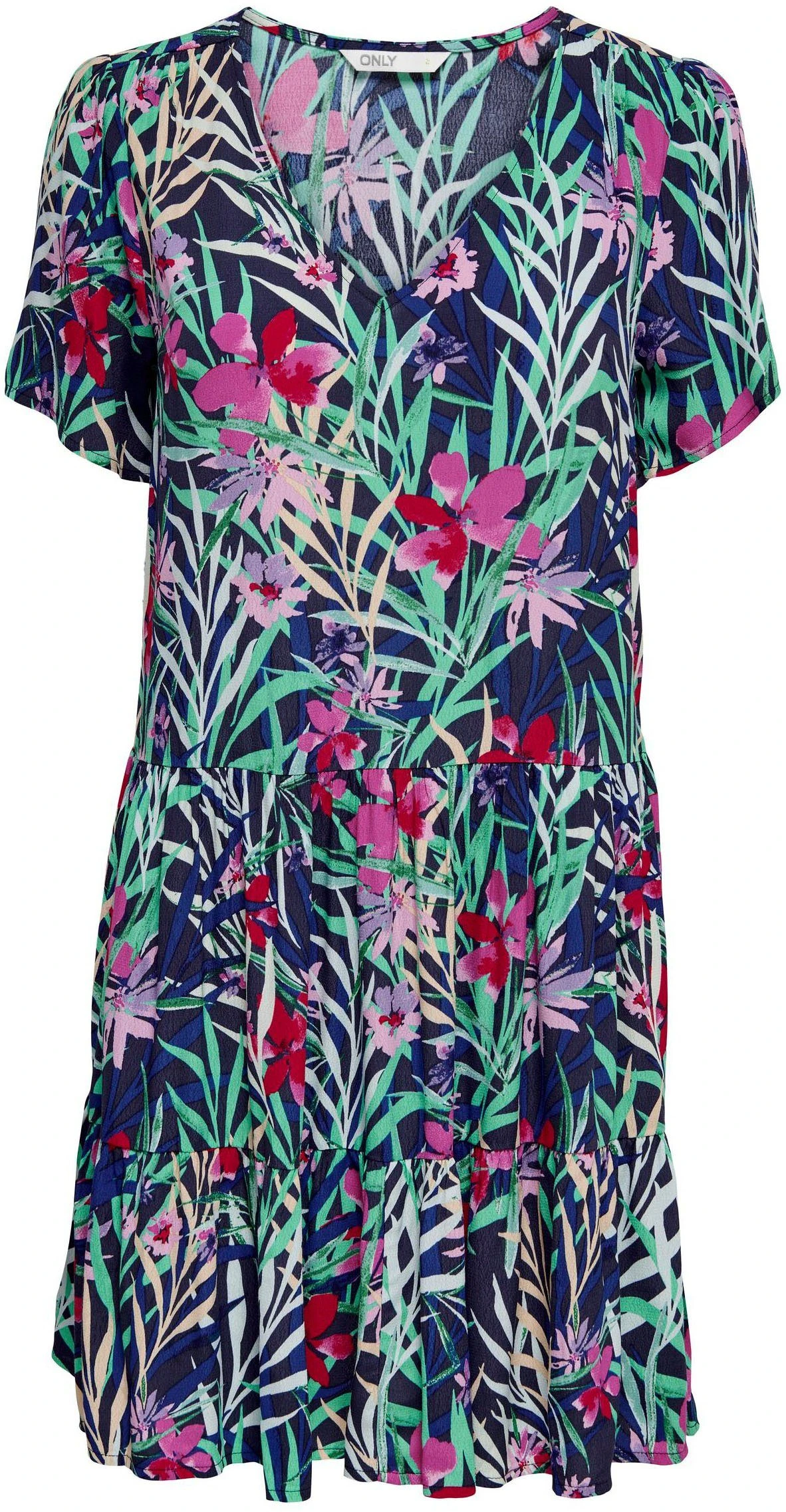 Only Gedessineerde Jurk ONLNILA S/S V-NECK DRESS Met Volant 3 Only Gedessineerde Jurk ONLNILA S/S V-NECK DRESS Met Volant