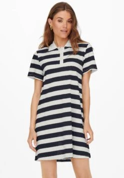 Taifun Gedessineerde Jurk -TrendyTijd Verkoop only jerseyjurk onlmay s s polo stripe dress jrs in gestreepte look blauw