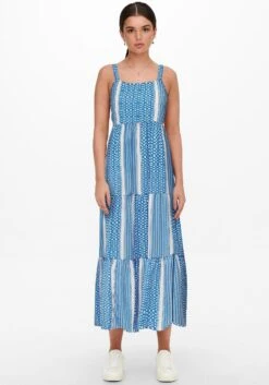Ambria Gedessineerde Jurk Jerseyjurk 24 Ambria Gedessineerde Jurk Jerseyjurk -TrendyTijd Verkoop only jurk in overgooiermodel onlella athena strap calf dress blauw 5
