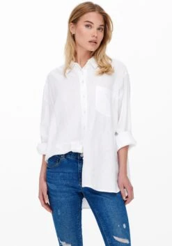 Q/S Designed By Mini-jurk -TrendyTijd Verkoop only lange blouse onltokyo l s linen blend shirt wit 1