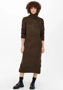 Only Gedessineerde Jurk ONLGAIA LS V-NECK DRESS CS NN -TrendyTijd Verkoop only tricotjurk onlbrandie l s roll neck dress bruin 1