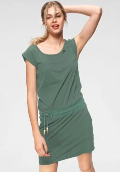 Classic Inspirationen Jurk In A-lijn Linnen Jurk -TrendyTijd Verkoop ragwear jerseyjurk penelope print met rijgkoord en contrastbeleg met sierkraaltjes groen