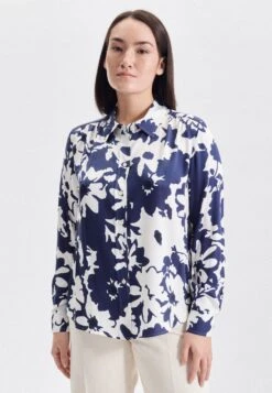 Heine Blousejurkje Gedessineerde Jurk -TrendyTijd Verkoop seidensticker overhemdblouse zwarte roos lange mouwen kraag in bloemmotief blauw 2