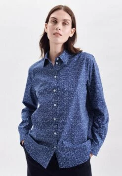 Tommy Hilfiger Curve Mini-jurk CRV CREPE KNOTTED SHIRT DRESS LS -TrendyTijd Verkoop seidensticker overhemdblouse zwarte roos lange mouwen kraag print blauw 2