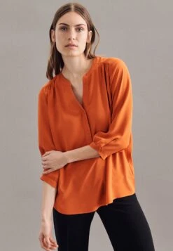 Heine Wikkeljurk Gedessineerde Jurk -TrendyTijd Verkoop seidensticker shirtblouse zwarte roos 3 4 mouwen v hals uni oranje 3