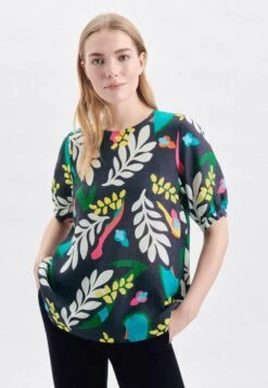 Heine Gedessineerde Jurk 28 Heine Gedessineerde Jurk -TrendyTijd Verkoop seidensticker shirtblouse zwarte roos korte mouwen ronde hals in bloemmotief blauw