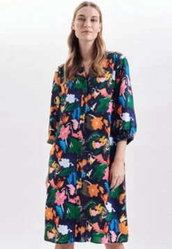 Heine Blousejurkje Jurk -TrendyTijd Verkoop seidensticker zomerjurk zwarte roos 3 4 mouwen v hals in bloemmotief blauw 3