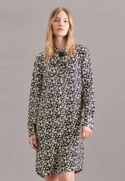 Q/S Designed By Midi-jurk -TrendyTijd Verkoop seidensticker zomerjurk zwarte roos lange mouwen kraag in bloemmotief blauw 3