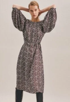 STREET ONE Mini-jurk -TrendyTijd Verkoop seidensticker zomerjurk zwarte roos lange mouwen ronde hals print rood