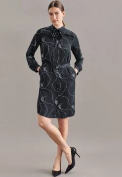 Marc O'Polo Gedessineerde Jurk 21565 -TrendyTijd Verkoop seidensticker zomerjurk zwarte roos lange mouwen ronde hals print zwart