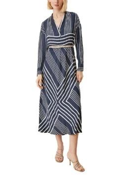 Marc O'Polo Maxi-jurk -TrendyTijd Verkoop soliver black label midi jurk met franje en streepdessin blauw 4