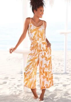 Vivance Midi-jurk Met Bloemetjesprint 27 Vivance Midi-jurk Met Bloemetjesprint -TrendyTijd Verkoop soliver red label beachwear jumpsuit in culotte stijl met print all over wit