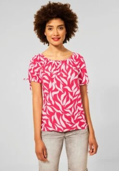 Classic Basics Gedessineerde Jurk -TrendyTijd Verkoop street one blouse zonder sluiting met grote carmenhals oranje