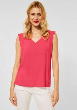 Lady Gedessineerde Jurk -TrendyTijd Verkoop street one blouse zonder sluiting mouwloos met een v hals oranje
