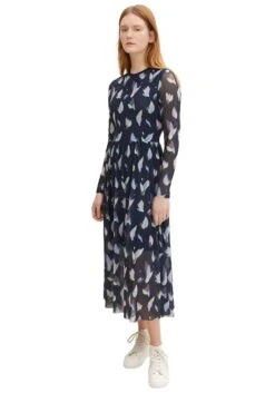 Tom Tailor Denim Meshjurk Gedessineerde Midi-jurk Van Mesh (1-delig) -TrendyTijd Verkoop tom tailor denim meshjurk gedessineerde midi jurk van mesh 1 delig blauw 3