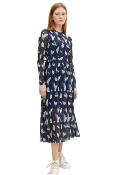 Tom Tailor Denim Meshjurk Gedessineerde Midi-jurk Van Mesh (1-delig) -TrendyTijd Verkoop tom tailor denim meshjurk gedessineerde midi jurk van mesh 1 delig blauw 5