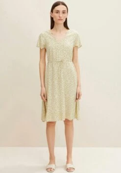 Tom Tailor Gedessineerde Jurk Met Een V-hals En Bindceintuur In De Taille