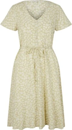 Tom Tailor Gedessineerde Jurk Met Een V-hals En Bindceintuur In De Taille -TrendyTijd Verkoop tom tailor gedessineerde jurk met een v hals en bindceintuur in de taille groen 4