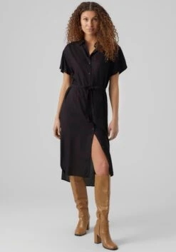 Vero Moda Maxi-jurk VMSILO SS 7/8 DRESS WVN BTQ -TrendyTijd Verkoop vero moda jurk met overhemdkraag vmbumpy ss calf shirt dress noos zwart 9
