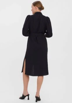 Voorkant -TrendyTijd Verkoop vero moda jurk met overhemdkraag vmnatali ls calf dress wvn zwart 2
