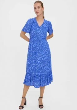 Classic Inspirationen Gedessineerde Jurk -TrendyTijd Verkoop vero moda midi jurk vmtirza s s calf dress wvn blauw