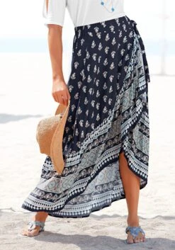 Laura Scott Midi-jurk Met Smoking -TrendyTijd Verkoop vivance maxirok met randprint blauw