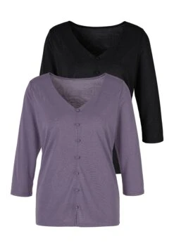 Vivance Gedessineerde Jurk 31 Vivance Gedessineerde Jurk -TrendyTijd Verkoop vivance shirt met 3 4 mouwen met opgestikte knopenlijst set van 2 paars